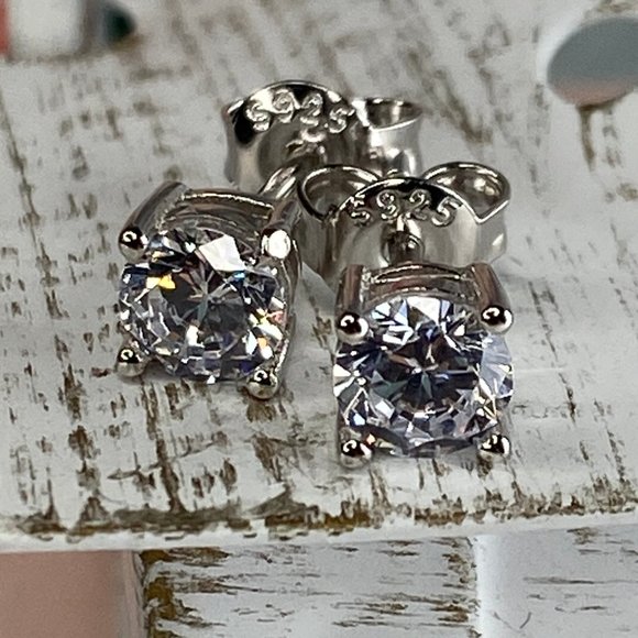 Jewelry - Sterling Silver Woman's 5mm Round Diamond Simulant CZ Stud Earrings
